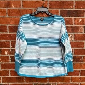 Eddie Bauer Womens XL Turquoise Blue Stripe Chunky Knit Sweater
